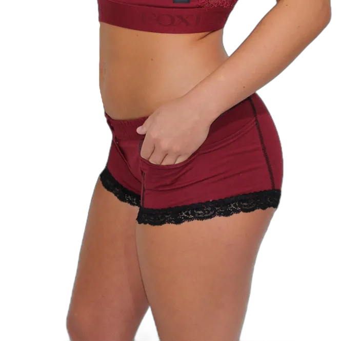 Foxers Anal Foxers Boxer Briefs w Lace Trim in Black Cherry