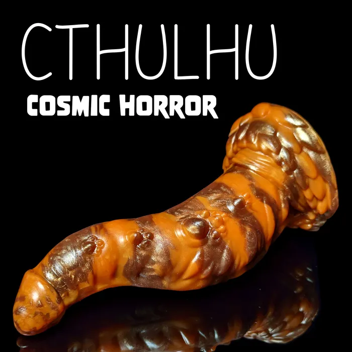 Kreature Adult Toys Dildos Premade Medium Cthulhu Marble Brown and Orange Classic Firmness