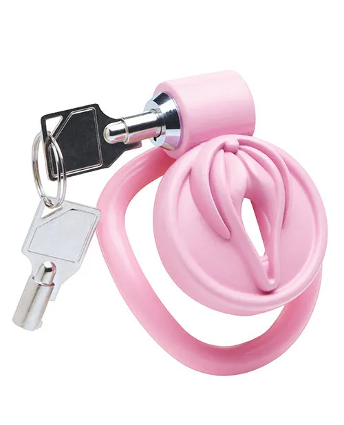 Male Sex Toys Master Series Master Series Pussification Vulva Locking Chastity Cage Pink Male Sex Toys Master Series Master Series Pussification Vulva Locking Chastity Cage Pink