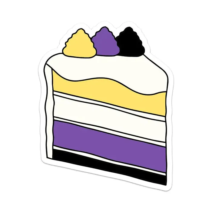 Mouthy Broad Vibrators Nonbinary Pride Cake Sticker