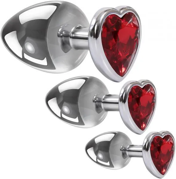 The Pleasure Parlor Anal Three of Hearts Red Jeweled Anal Plug Set 3 pcs