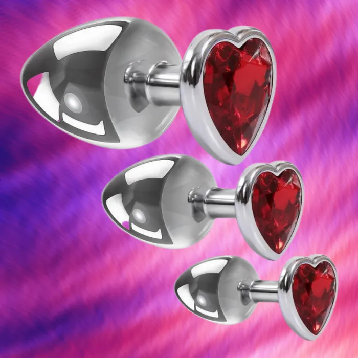 The Pleasure Parlor Anal Three of Hearts Red Jeweled Anal Plug Set 3 pcs