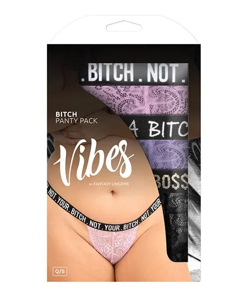 Vibes Bitch 3 Pack Lace Panty Assorted Colors Queen Size Fantasy Lingerie Female Sex Toys Vibes Bitch 3 Pack Lace Panty Assorted Colors Queen Size Fantasy Lingerie Female Sex Toys