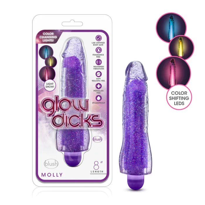 Vibrators Glow Dicks Molly Glitter Vibrator Purple Blush Novelties
