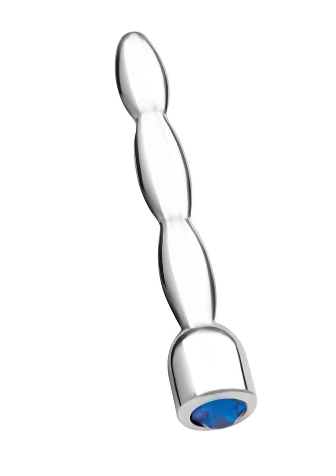 Anal Blue Line Bling Bling Wavy Penis Plug 2in Stainless Blue Line CandB Gear