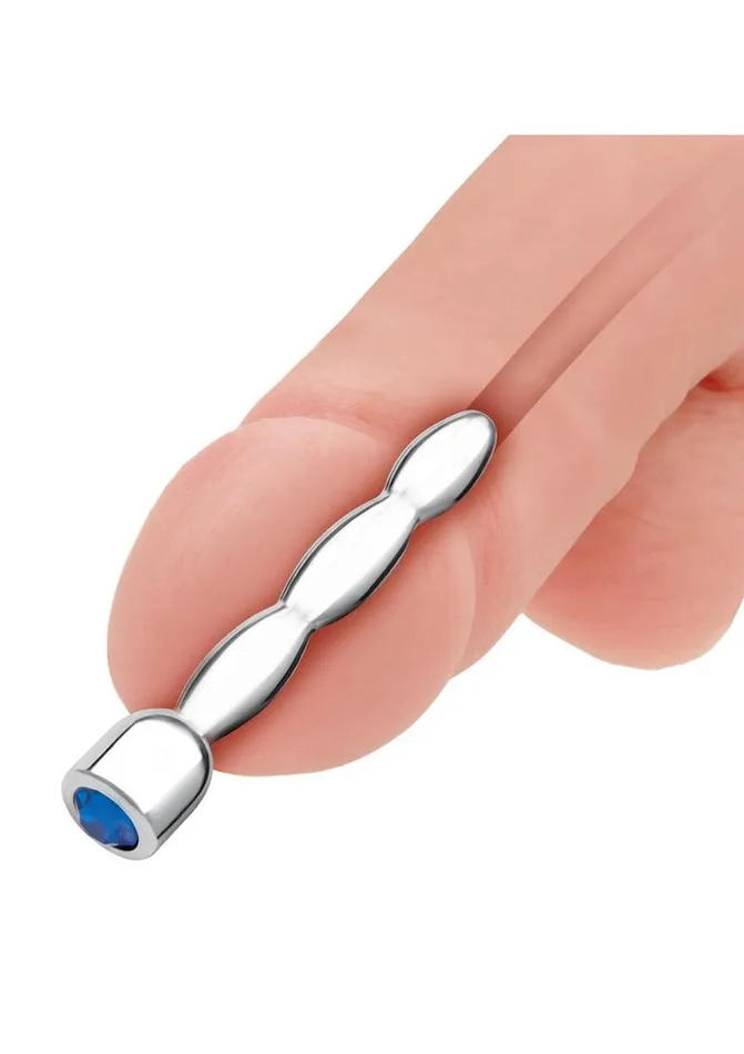 Anal Blue Line Bling Bling Wavy Penis Plug 2in Stainless Blue Line CandB Gear