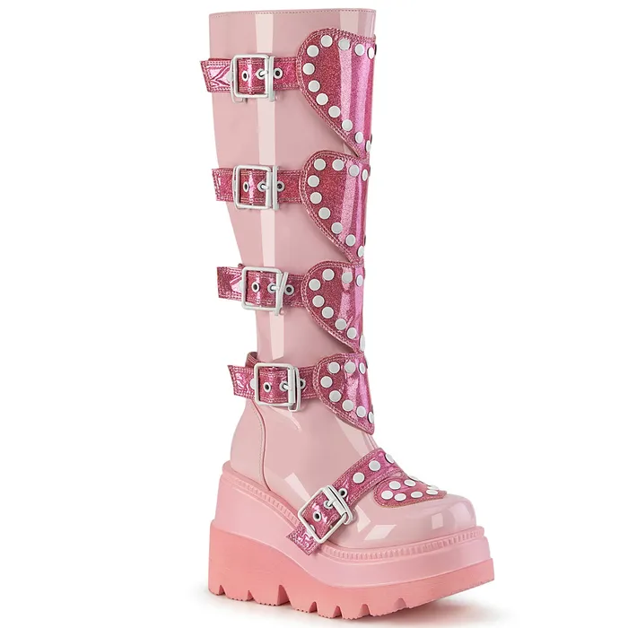 BOOTS WITH WEDGE PLATFORM AND HEART STUDDED DETAIL Pleaser Female Sex Toys