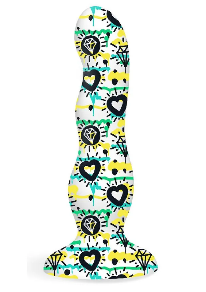 Collage Diamonds and Hearts Curvy Silicone Dildo Collage Dildos