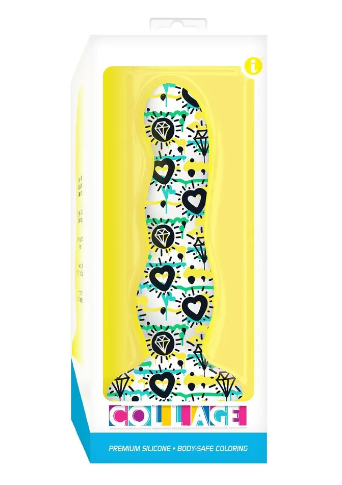 Collage Diamonds and Hearts Curvy Silicone Dildo Collage Dildos
