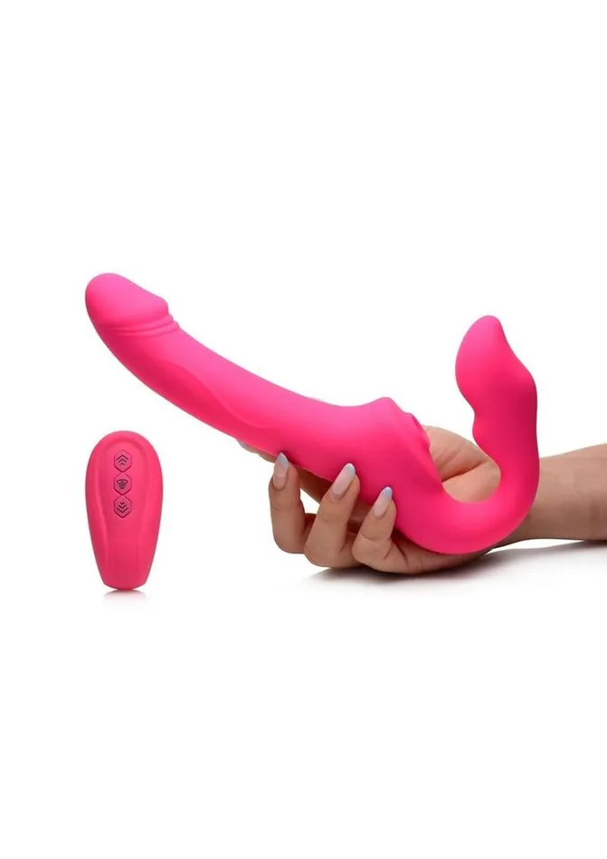 Female Sex Toys Strap U Licking Vibrating Rechargeable Silicone Strapless StrapOn with Remote Control STRAP U