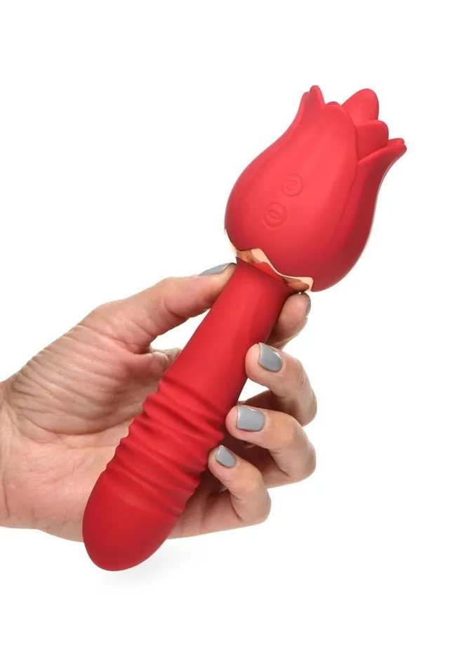 Inmi Bloomgasm Racy Rose Thrusting and Licking Rose Rechargeable Silicone Vibrator Bloomgasm Vibrators