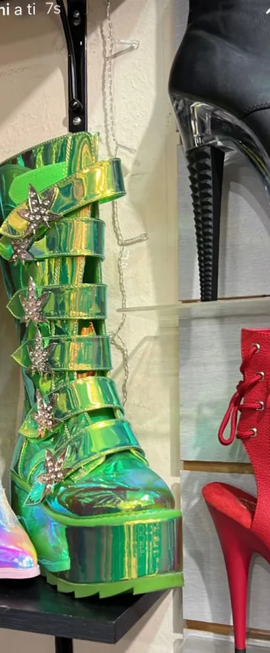 Karma Green Leaf Holographic boots PlaythingsMiami Vibrators