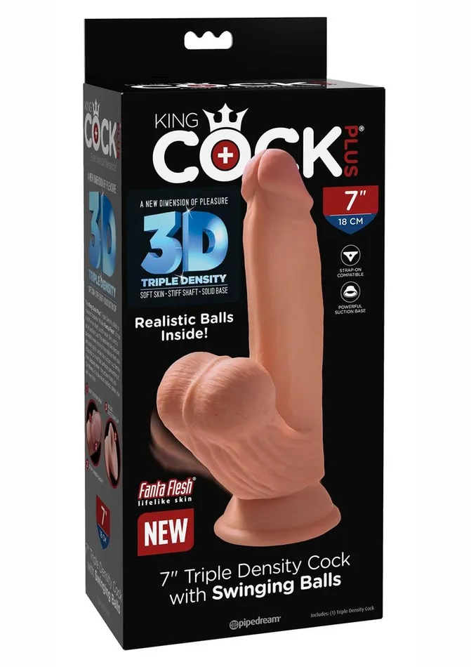 King Cock Dildos King Cock Plus Triple Density Dildo with Swinging Balls