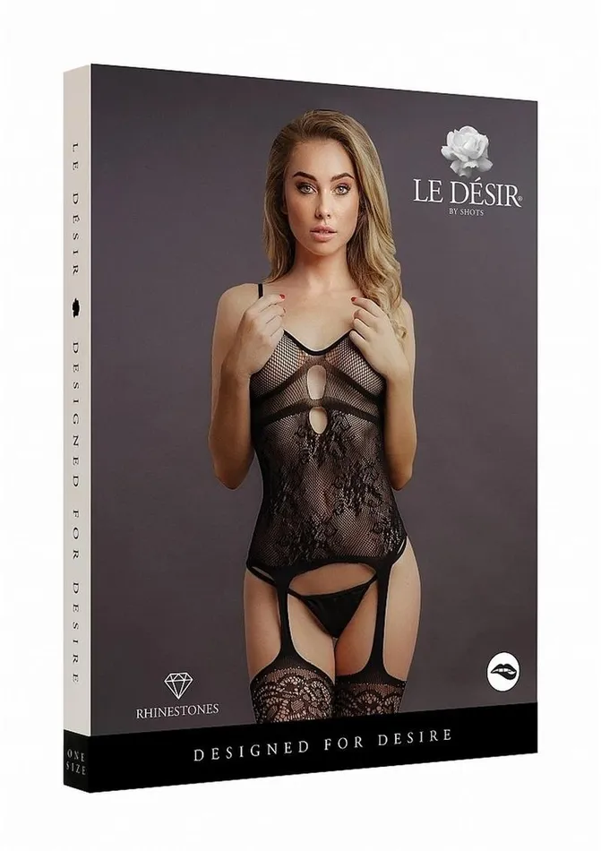 Le Desir Bodystockings Playsuits Le Desir Suspender Rhinestone Bodystocking