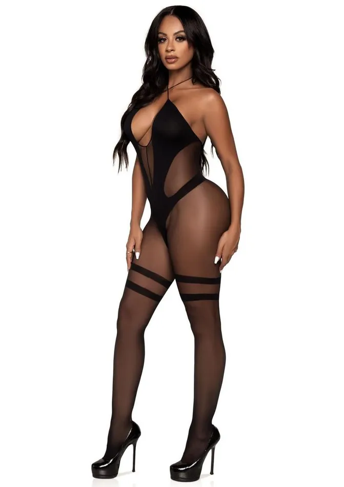 Leg Avenue Bodystockings Playsuits Leg Avenue Opaque and Sheer Keyhole Twist Halter Bodystocking Leg Avenue Bodystockings Playsuits Leg Avenue Opaque and Sheer Keyhole Twist Halter Bodystocking