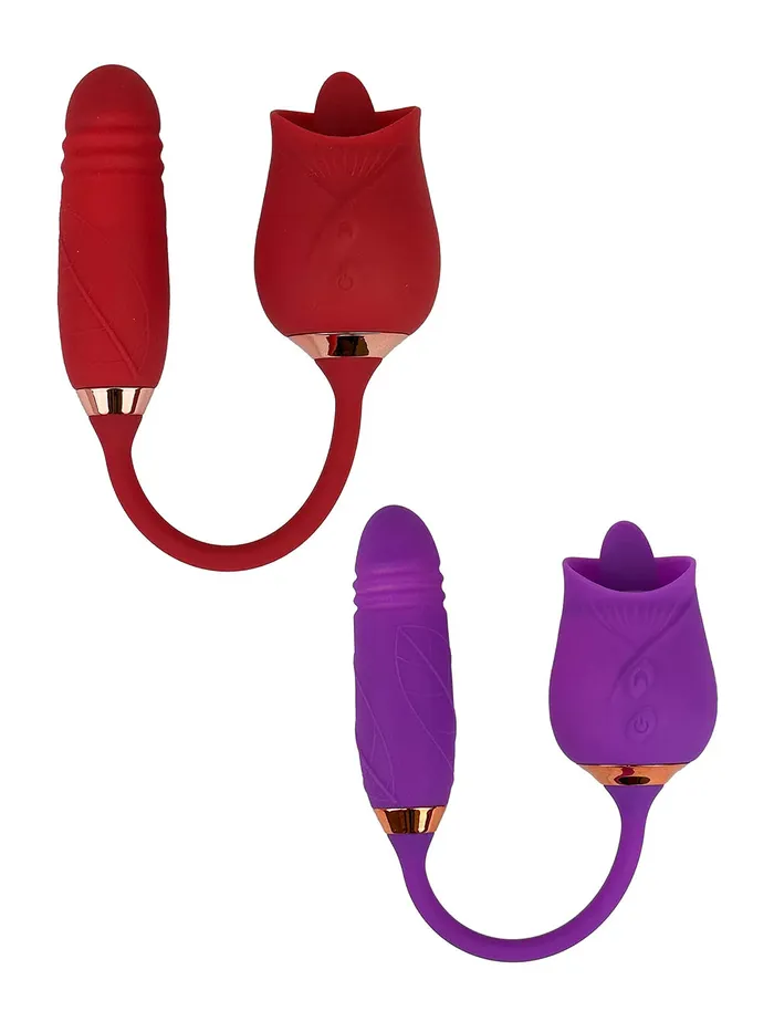 Licking Tongue Rose Vibrator with Thrusting Tail sdd Female Sex Toys