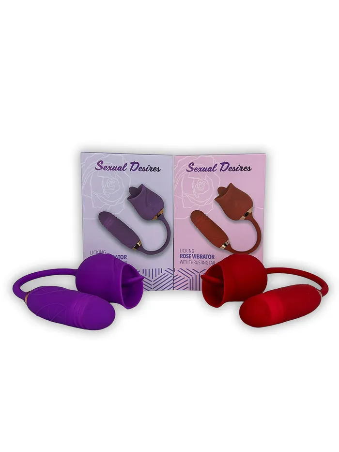 Licking Tongue Rose Vibrator with Thrusting Tail sdd Female Sex Toys