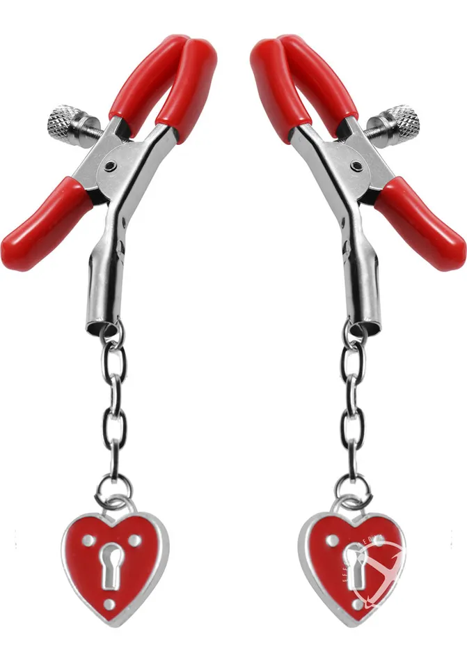 Master Series Crimson Tied Charmed Heart Padlock Nipple Clamps Master Series Crimson Tied Female Sex Toys Master Series Crimson Tied Charmed Heart Padlock Nipple Clamps Master Series Crimson Tied Female Sex Toys
